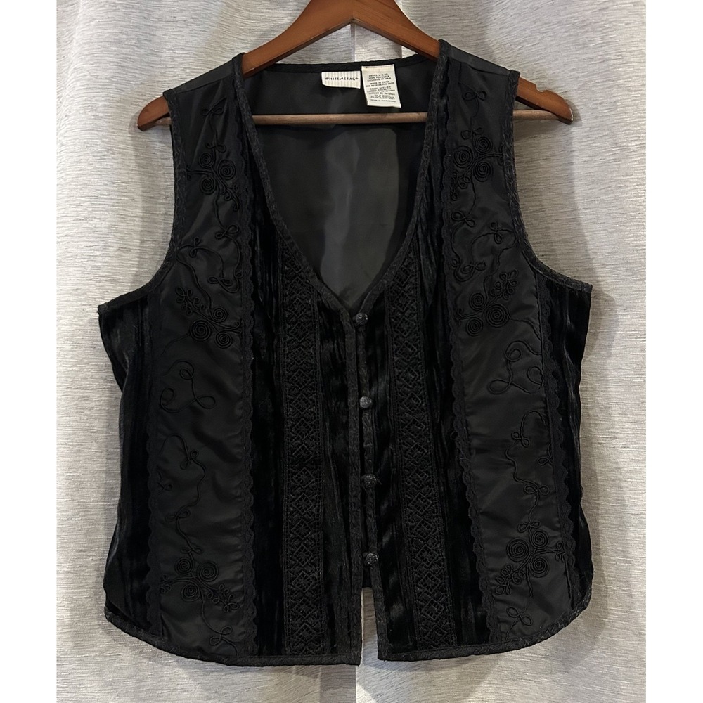 Vest White Stag Brocade‎ Woman's Medium Black Button Up
